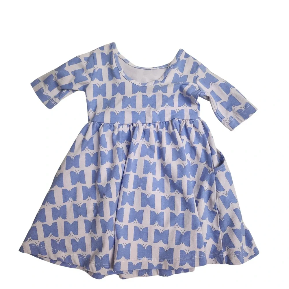Hanna Andersson Kids 2T Blue Butterfly Print Pocket Play Dress Whimsical Organic